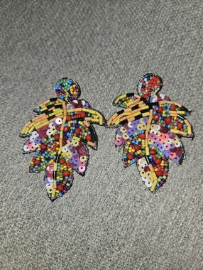 Beaded Leaf Statement Earrings - Multicolor
